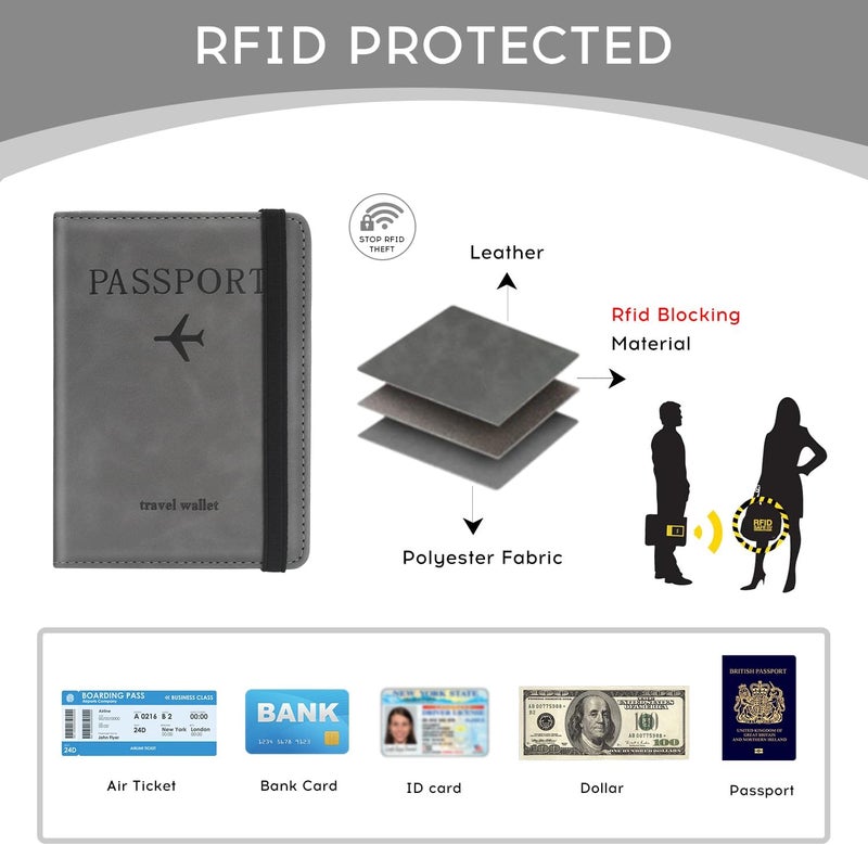 ILIYAH -Passport Cover-Passport Holder Travel Wallet-RFID Blocking Passport Case Travel Accessories Card Holder Wallet Unisex Travel Gifts（Grey） - Image 3